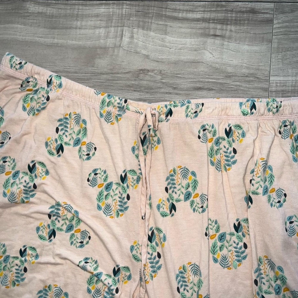 Disney Mickey Mouse XXL Pajama Set Pink Leaf Print 2-Piece - Picture 5 of 7